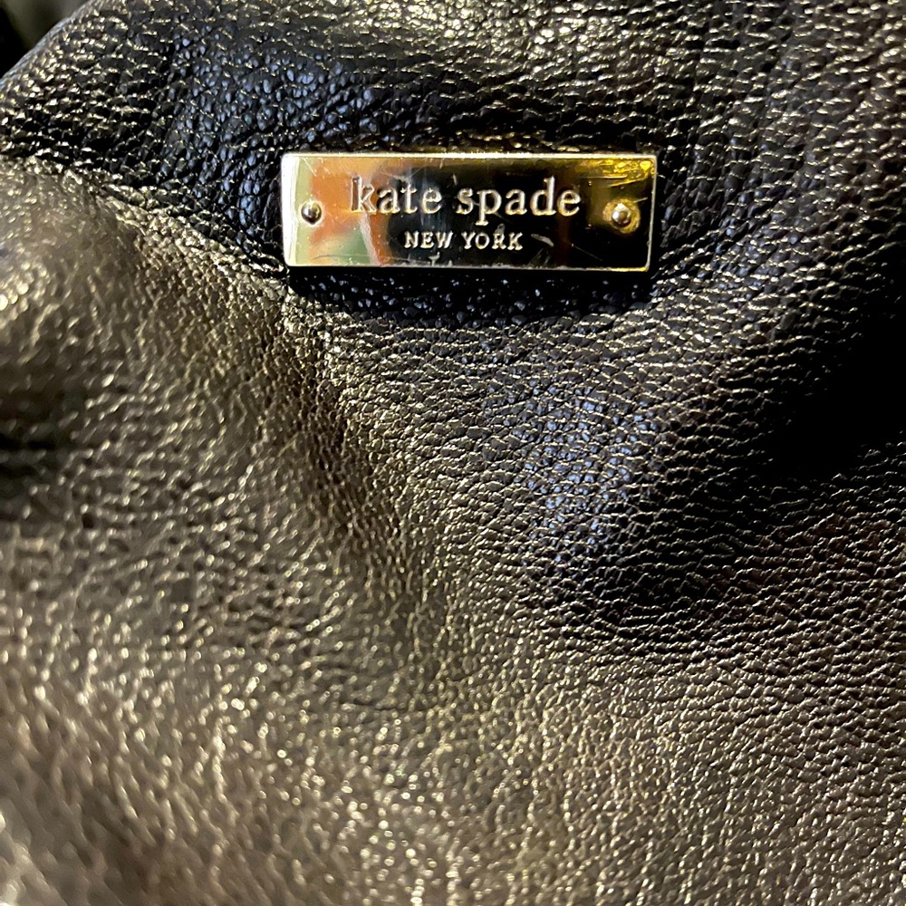 kate spade New York Brown Leather Shoulder Bag With Black Patent Leather Strap